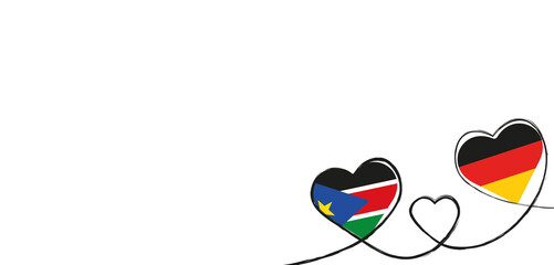 Drei Herzen mit der Fahne von Deutschland und Südsudan