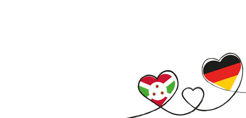 Drei Herzen mit der Fahne von Deutschland und Burundi