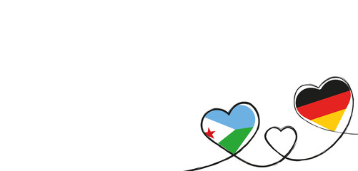 Drei Herzen mit der Fahne von Deutschland und Dschibuti