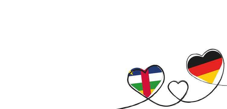Drei Herzen mit der Fahne von Deutschland und frt Zentralafrikanischen Republik