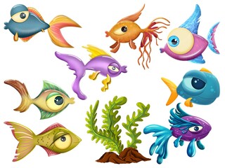 Naklejka premium Cute cartoon fish set