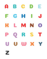 Alphabet for children. Colorful alphabet kids lesson to english alphabet. For learning, study. web banner, posters, postcards, stickers, decor, school decor, EPS 10
