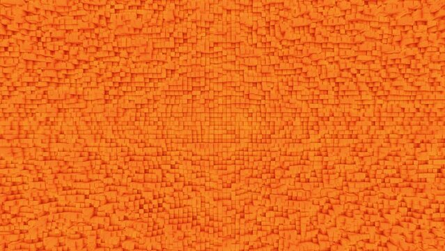 Abstract looping 3D animation of the moving tiny orange cubics pattern rendered in UHD as motion background