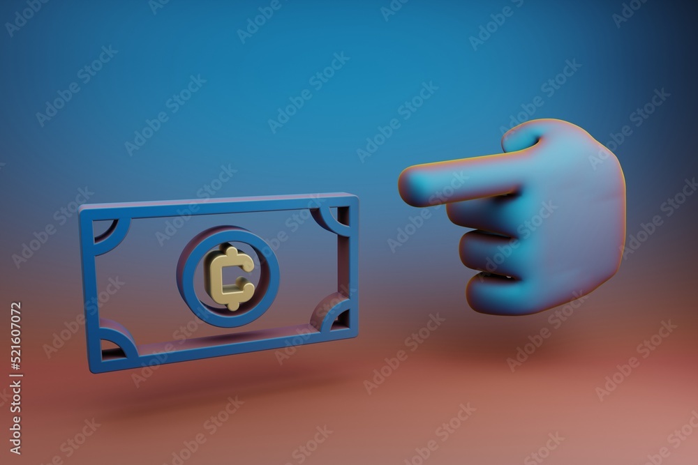 Poster beautiful illustrations abstract hand index finger points to cryptocurrency cash symbol icon on a mu