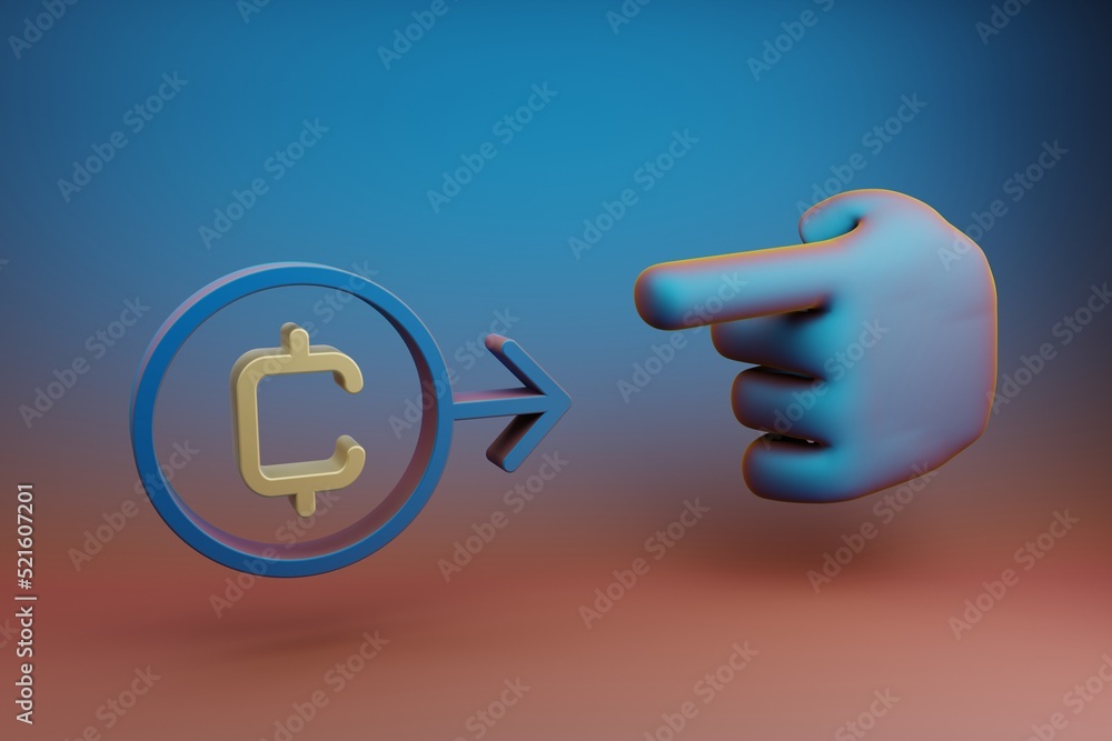 Leinwandbilder beautiful illustrations abstract hand index finger points to coin symbol icon on a multicolor bright
