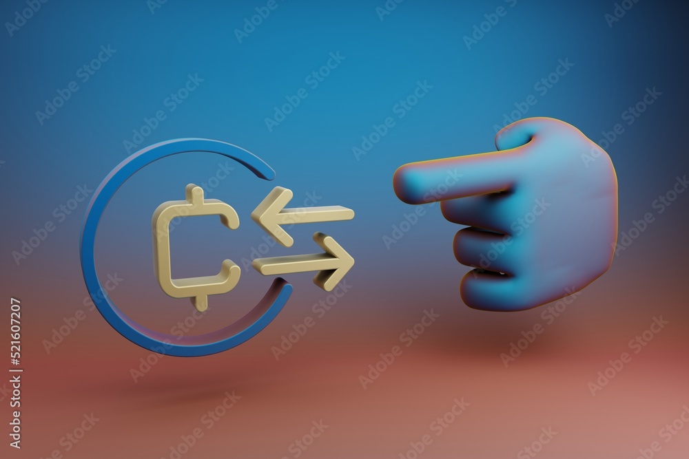 Leinwandbilder beautiful illustrations abstract hand index finger points to coin exchange symbol icon on a multicol