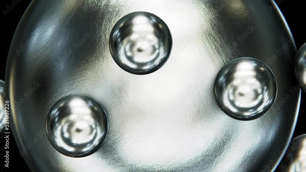 Poster realistic satisfying looping 3d animation of the fancy texture silver metal sphere with orbital roll