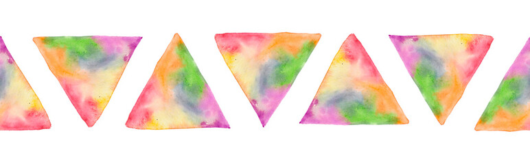 Watercolor seamless pattern with triangles on white background.