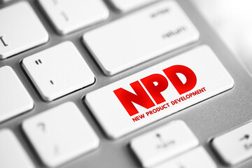 NPD New Product Development - complete process of bringing a new product to market, acronym concept button on keyboard
