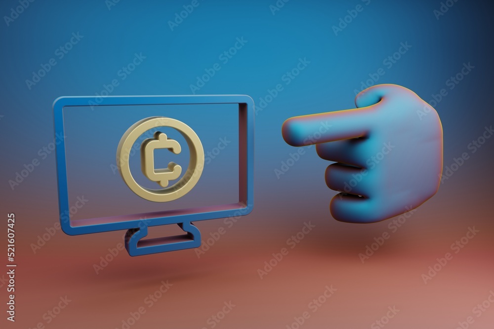 Poster beautiful illustrations abstract hand index finger points to cryptocurrency token symbol icon on a m