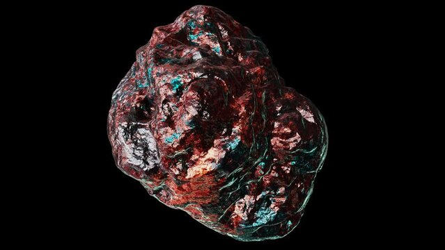 Realistic looping 3D animation of the copper ore nugget demonstration rendered in UHD with alpha matte