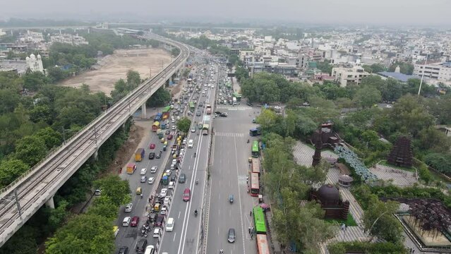 An aerial shot of the beautiful Bharat Darshan Park at Punjabi Bagh,New Delhi,India