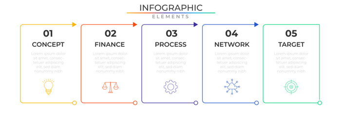 Connect infographic elements concept design vector with icons. Business workflow network project template for presentation and report.
