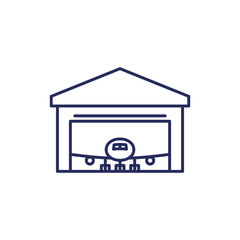 hangar with airplane line icon