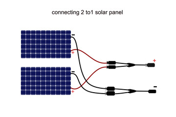solar panels on white, connecting 2 to 1, vector illustration 