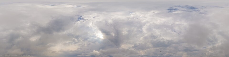 Sky panorama before rain with heavy Cumulonimbus clouds. Hdr seamless spherical equirectangular 360 panorama. Sky dome or zenith for 3D visualization and sky replacement for aerial drone 360 panoramas