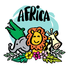 Africa text with cartoon animals Africa