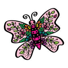 Fototapeta na wymiar Hand drawn butterfly doodle element
