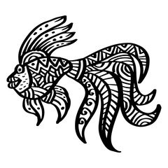 Hand drawn  goldfish in zentangle style