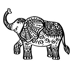 Hand drawn zentangle elephant illustration.