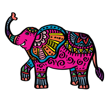 Hand drawn zentangle elephant illustration.