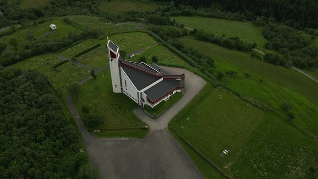 Borge Church in Lofoten Islands, Norway by Drone