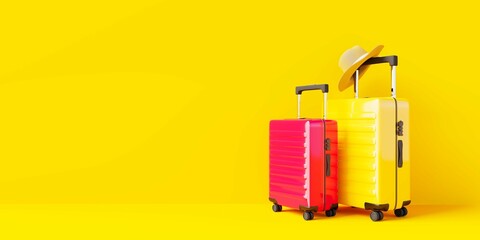 Yellow and red suitcases on a yellow background. 3d render