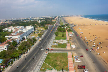 Marina Beach chennai city tamil nadu india bay of bengal madras view from light house - obrazy, fototapety, plakaty