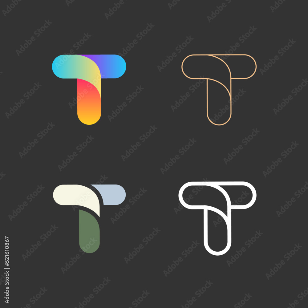 Fototapete set of letters t from abstract multicolors shapes and lines. template elements. vector logo design.