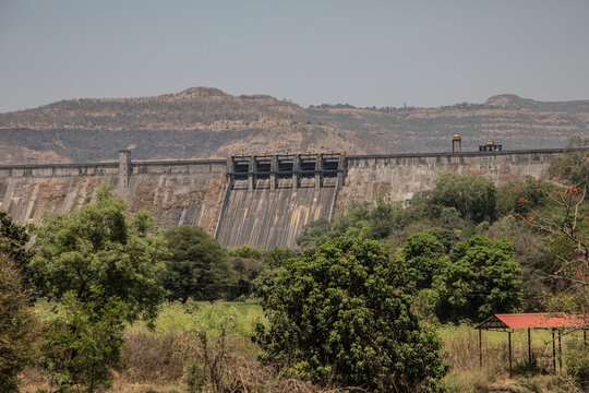 Pune , Maharashtra - June 20 2022 : Dimbhe Dam in Summer near Bhimashankar Temple