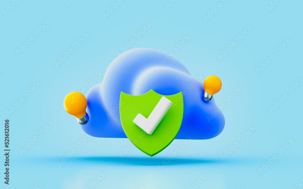 Aufkleber cloud lightbulb security check mark sign 3d render concept for server data maintenance protection