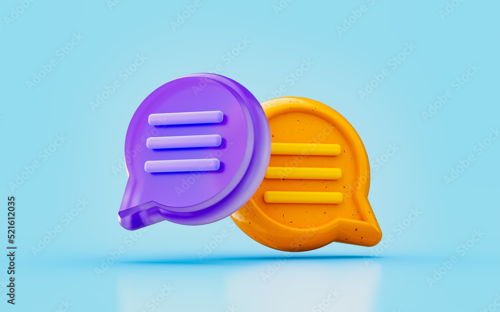 Poster message chat sign 3d render concept for live conversation in social media website mobile
