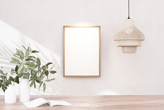 Empty room photo frame with wall paint, interior background image.