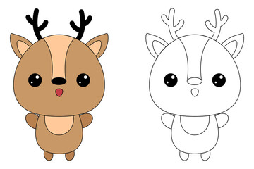 Cute deer toy.Contour drawing of a cartoon animal. Coloring book for kids