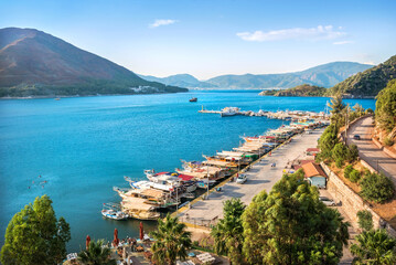 Turquoise sea and marina for yachts and ships, Marmaris, Turkey