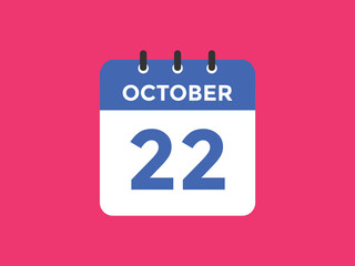 october 22 calendar reminder. 22th october daily calendar icon template. Calendar 22th october icon Design template. Vector illustration

