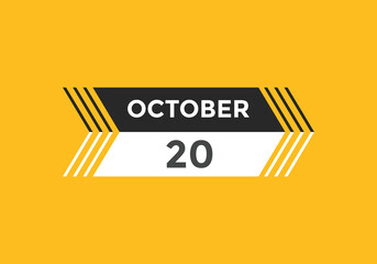 october 20 calendar reminder. 20th october daily calendar icon template. Calendar 20th october icon Design template. Vector illustration
