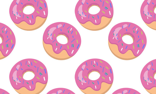 Seamless pattern with the image of a donut in glaze with sprinkles