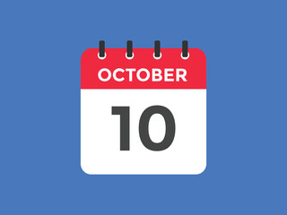 october 10 calendar reminder. 10th october daily calendar icon template. Calendar 10th october icon Design template. Vector illustration
