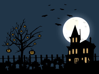 Happy Halloween banner or party illustration background with Halloween element in paper cut style
