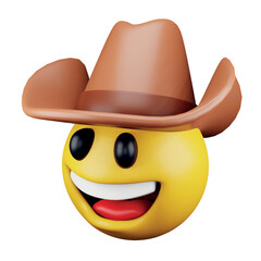 Cowboy emoji face 3d rendering isometric icon.