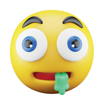 Drooling emoji face 3d rendering isometric icon.