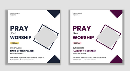 Pray and worship conference flyer social media and web banner - obrazy, fototapety, plakaty
