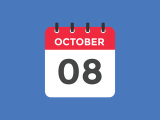 october 8 calendar reminder. 8th october daily calendar icon template. Calendar 8th october icon Design template. Vector illustration
