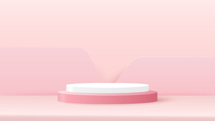 Podium platform to show product on pink background. Vector illustration