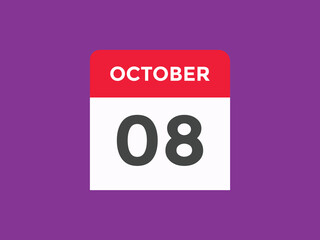 october 8 calendar reminder. 8th october daily calendar icon template. Calendar 8th october icon Design template. Vector illustration
