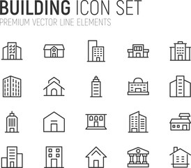 Simple line set of building icons.