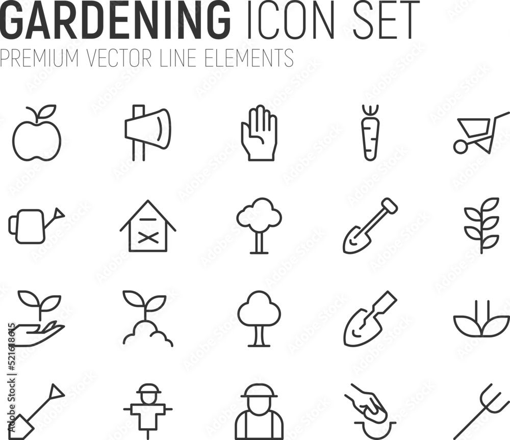 Sticker simple line set of gardening icons.