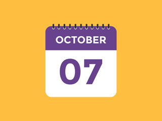 october 7 calendar reminder. 7th october daily calendar icon template. Vector illustration 
