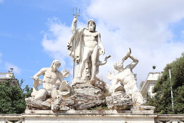 Fototapeta na wymiar Piazza del Popolo Square Fountain of Neptune Detail in Rome, Italy